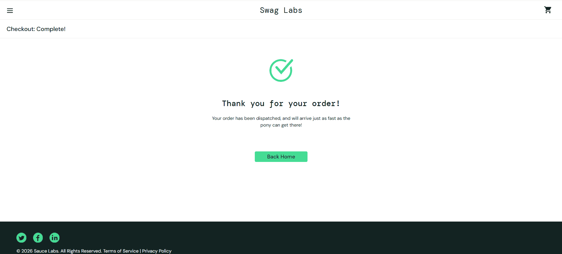 SauceDemo注文完了画面 Thank you for your order Playwright自動テスト